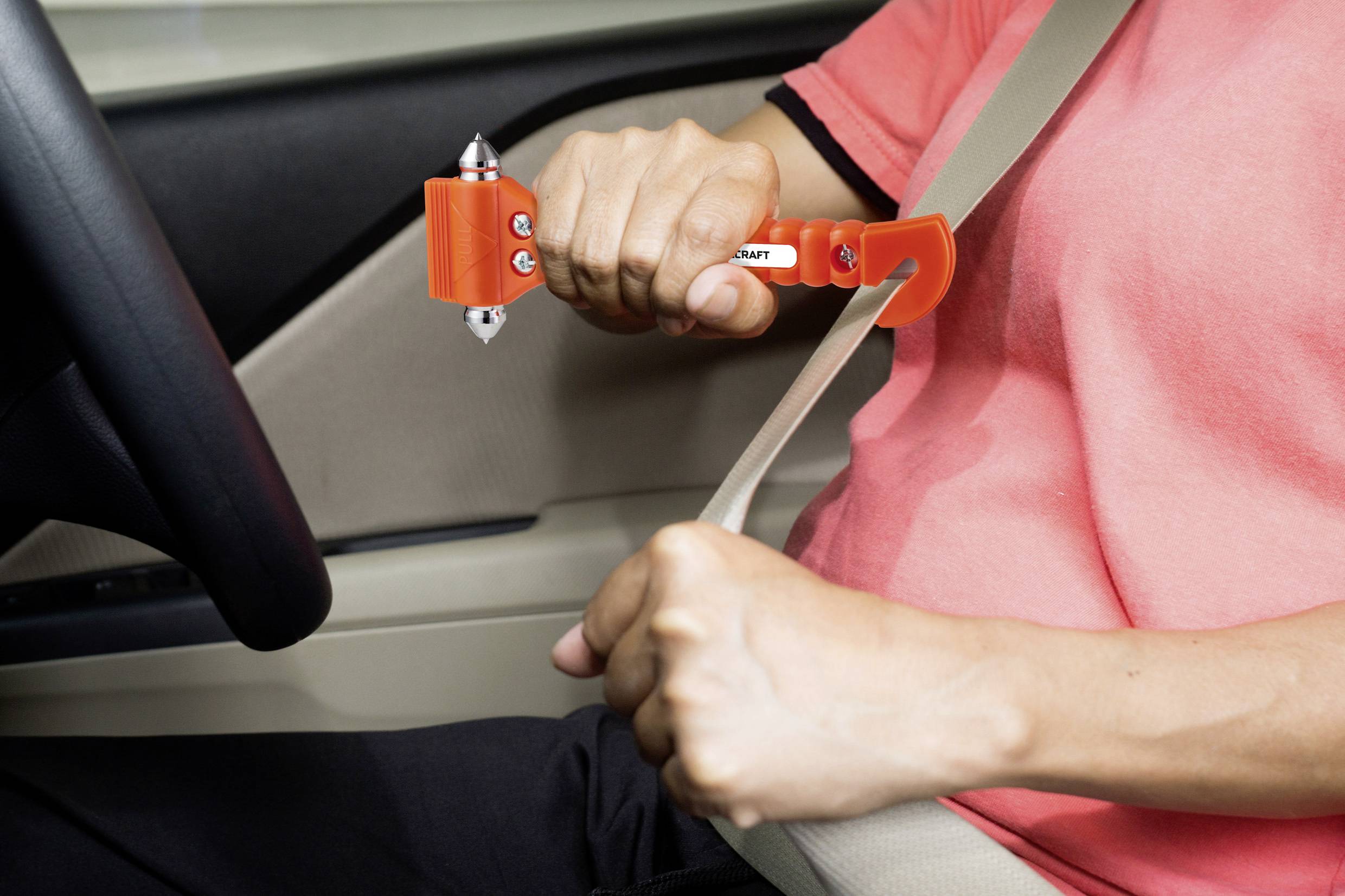 TOOLCRAFT TO-10362528 Nothammer Glasbrecher, Inkl. Halter, Gurtschneider Erwachsene, Bus, Wohnmobile, Pkw, Lkw, SUV, Van