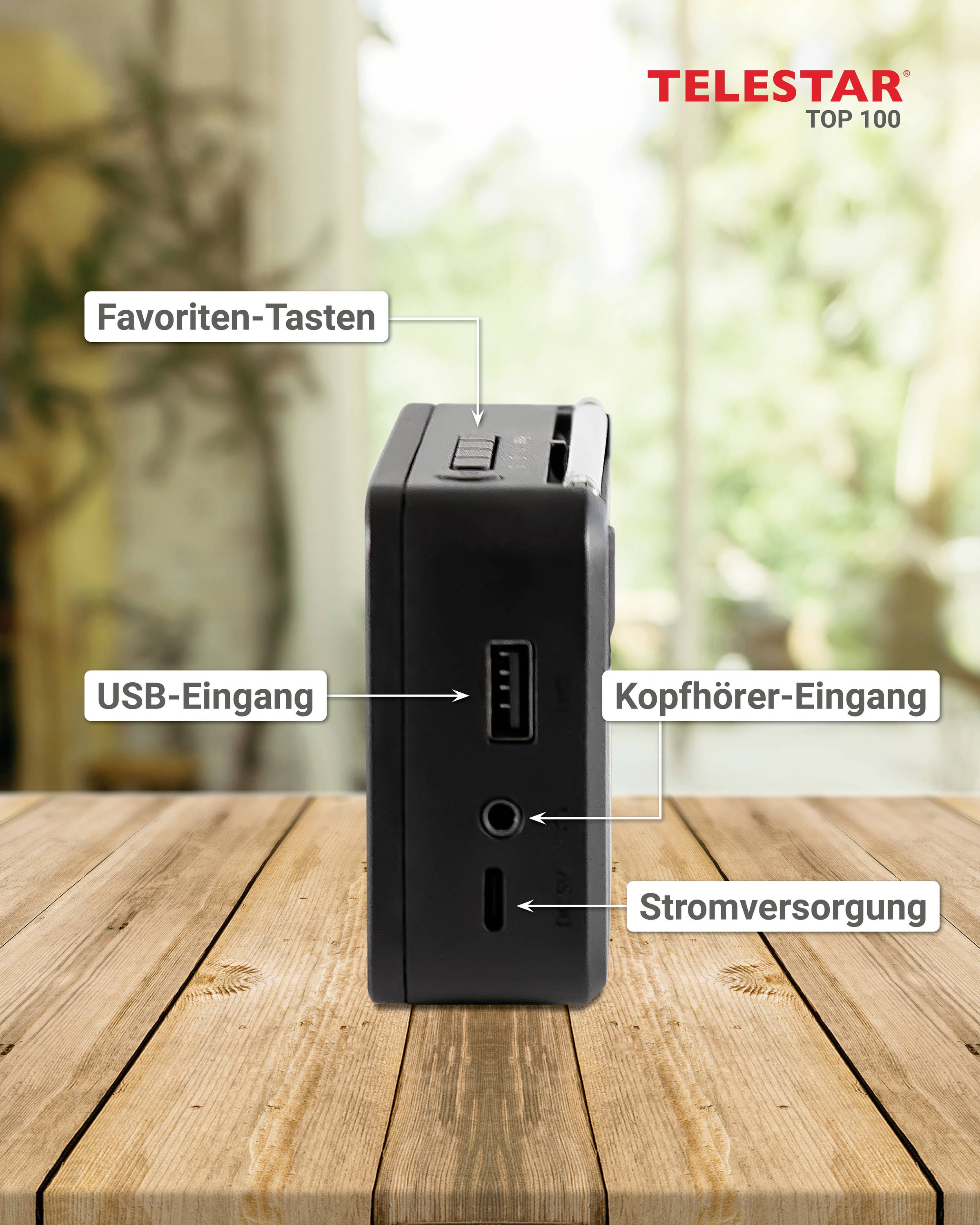 Telestar TELESTAR TOP 100 Schwarz Akku-Radio DAB+, UKW Bluetooth®, USB Akku-Ladefunktion, wiederaufladbar, Weckfunktion Schwarz
