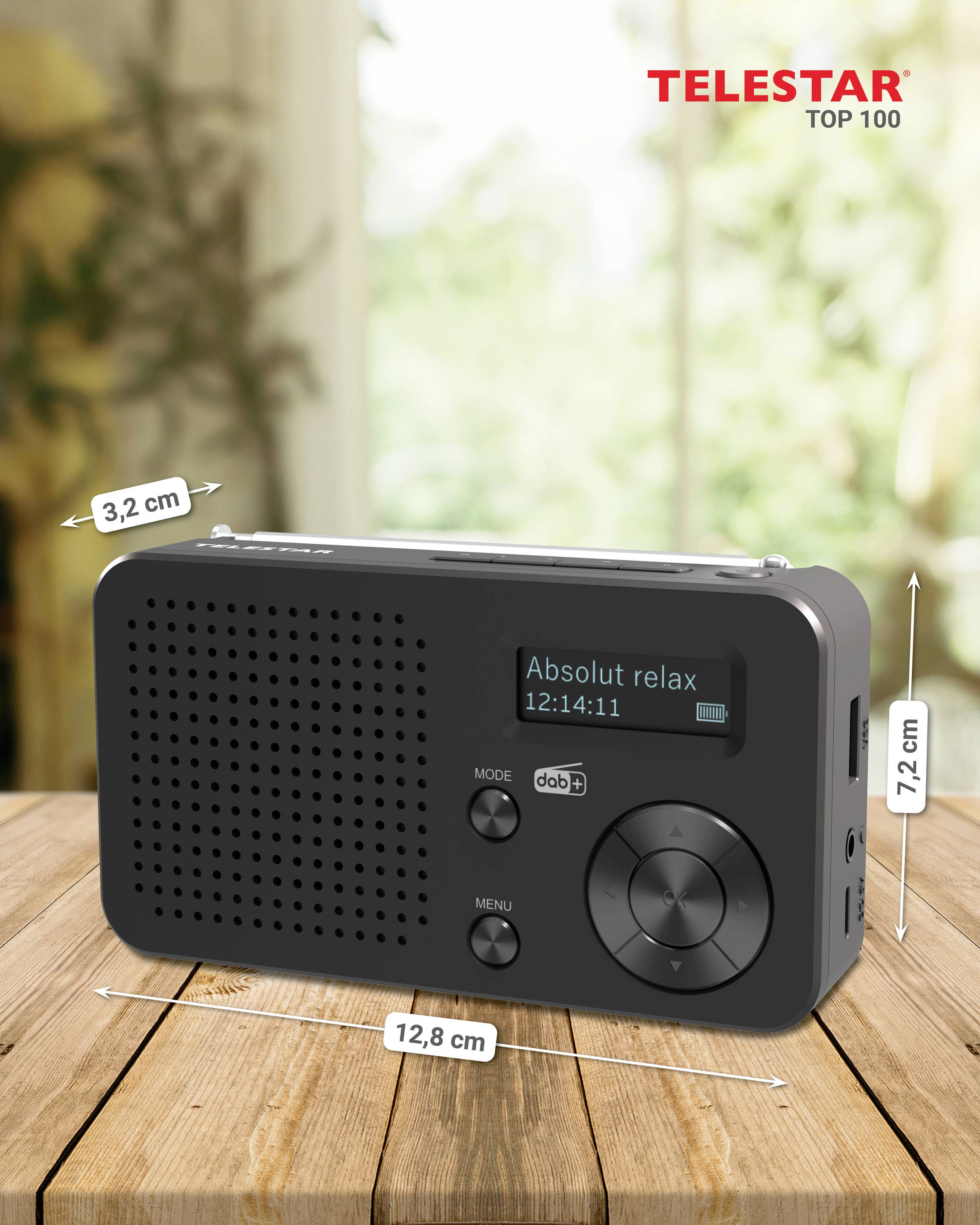 Telestar TOP 100 Schwarz Akku-Radio DAB+, UKW Bluetooth®, USB Akku-Ladefunktion, wiederaufladbar, Weckfunktion Schwarz