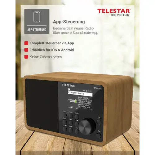 Telestar TOP 200 Holz Internet Kofferradio Internet, DAB+, UKW Bluetooth®, USB, WLAN, AUX Holz Telestar TOP 200 Holz Internet Kofferradio Internet, DAB+, UKW Bluetooth®, USB, WLAN, AUX Holz