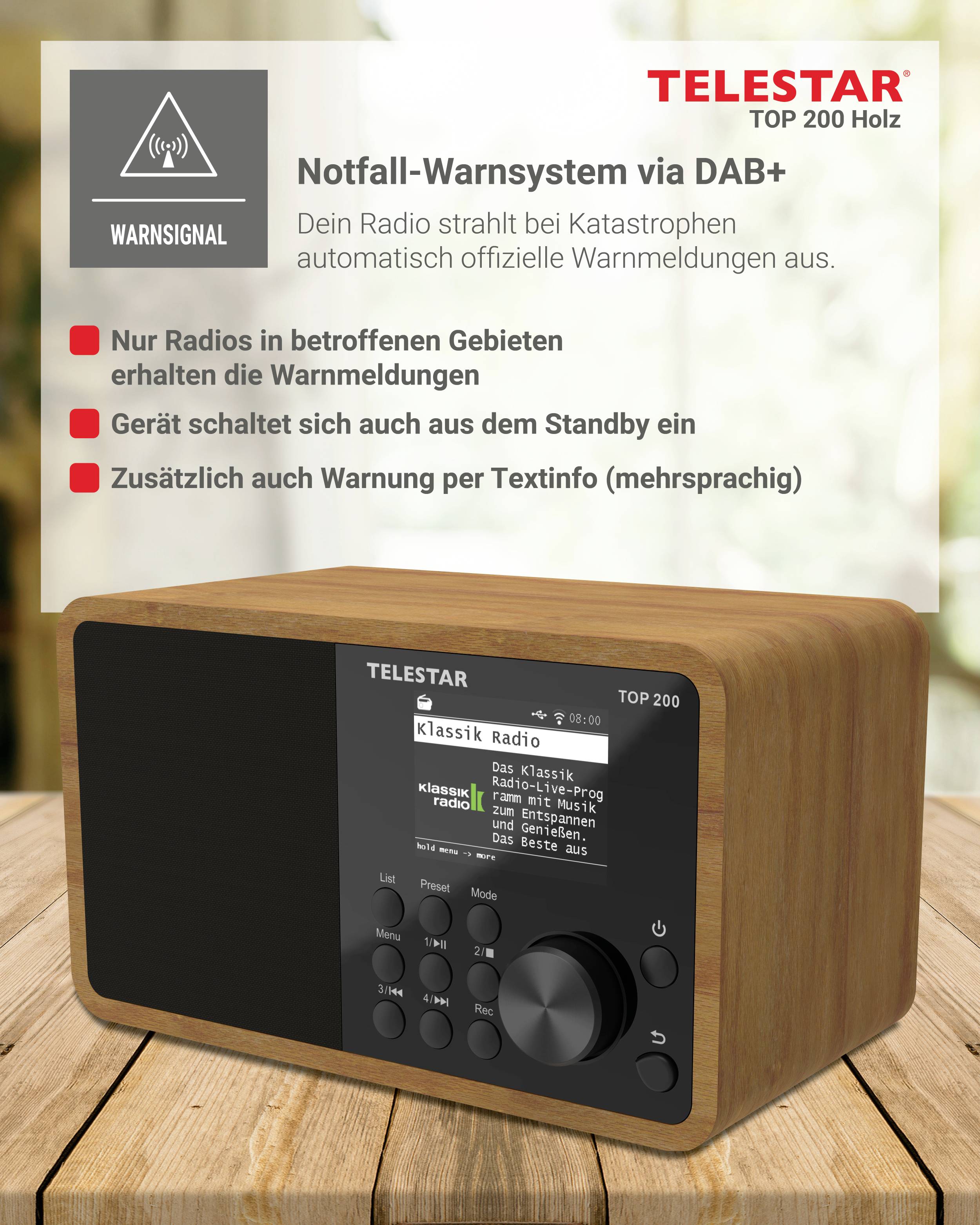Telestar TOP 200 Holz Internet Kofferradio Internet, DAB+, UKW Bluetooth®, USB, WLAN, AUX Holz