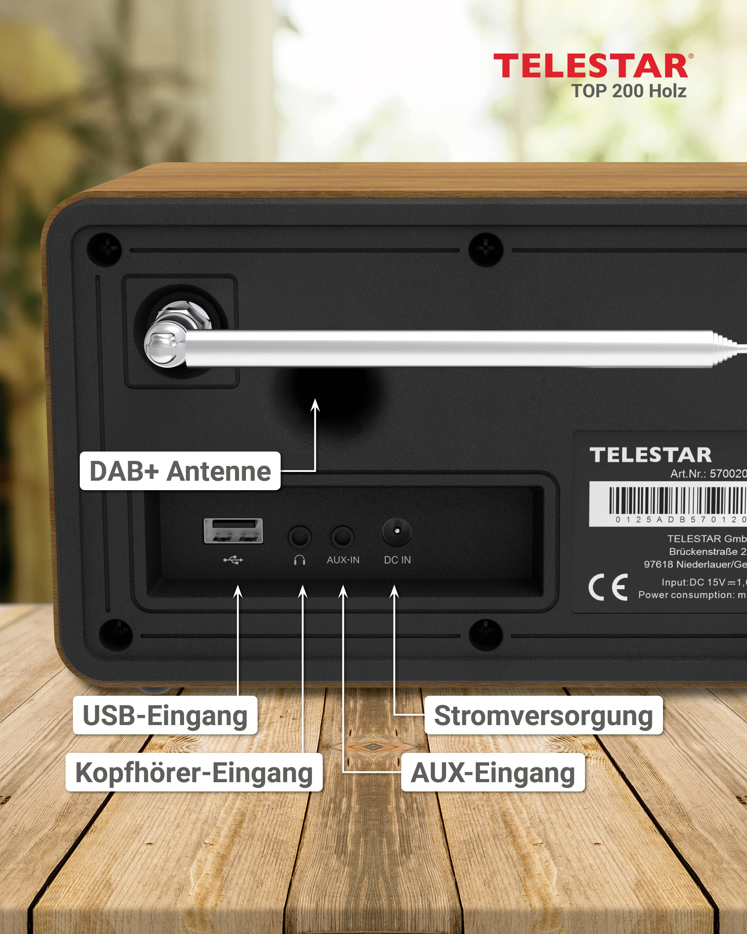 Telestar TOP 200 Holz Internet Kofferradio Internet, DAB+, UKW Bluetooth®, USB, WLAN, AUX Holz