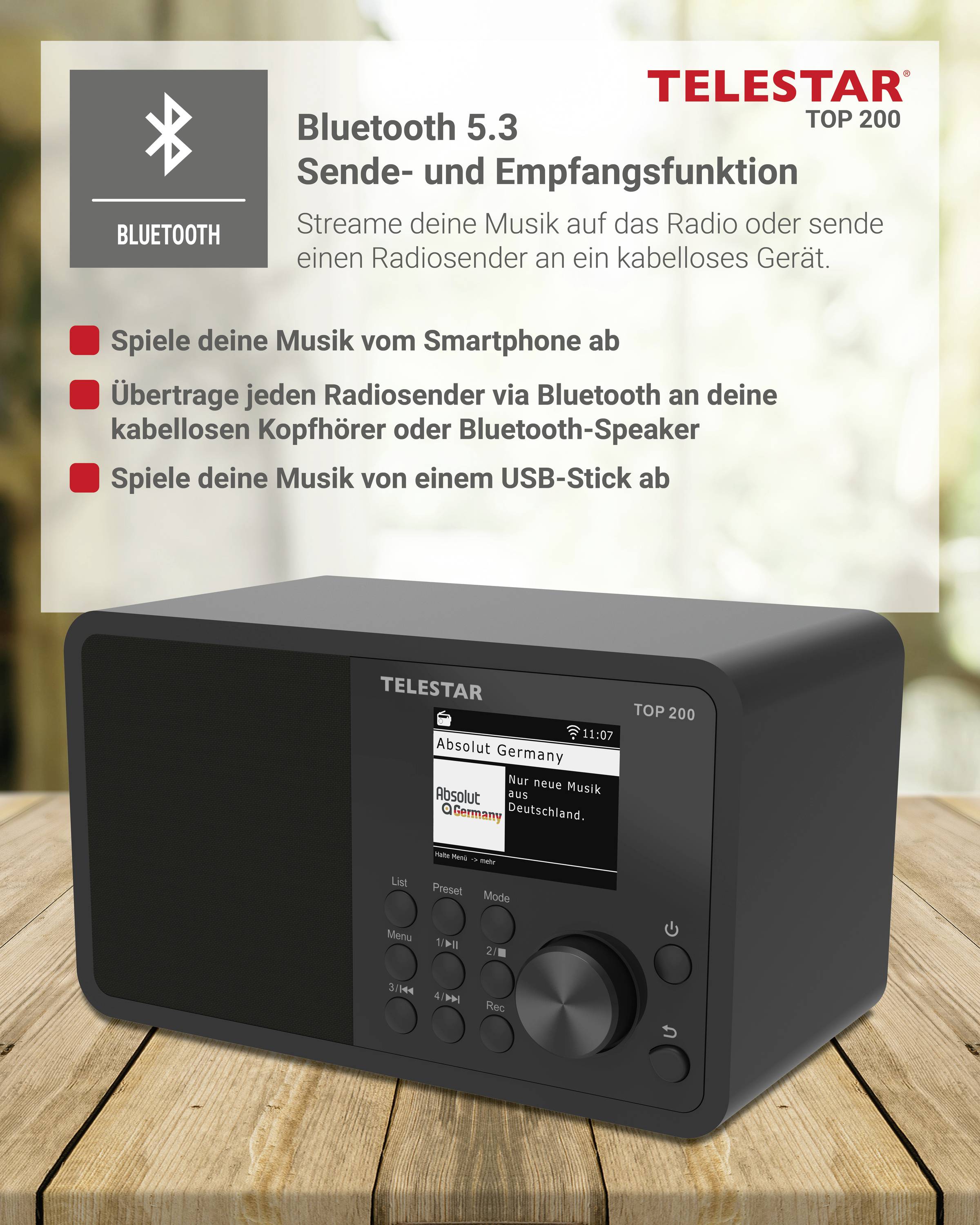 Telestar TOP 200 Schwarz Internet Kofferradio Internet, DAB+, UKW Schwarz