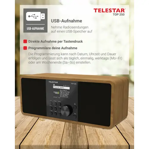 Telestar TOP 250 Holz Internet Kofferradio DAB+, Internet, UKW WLAN, USB, UKW, Internetradio, DAB+, Bluetooth® Holz Telestar TOP 250 Holz Internet Kofferradio DAB+, Internet, UKW WLAN, USB, UKW, Internetradio, DAB+, Bluetooth® Holz