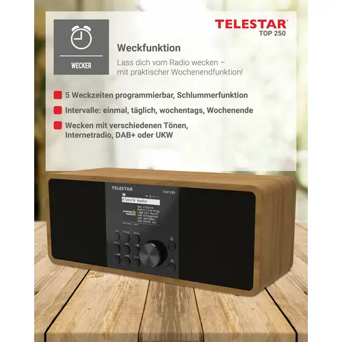 Telestar TOP 250 Holz Internet Kofferradio DAB+, Internet, UKW WLAN, USB, UKW, Internetradio, DAB+, Bluetooth® Holz Telestar TOP 250 Holz Internet Kofferradio DAB+, Internet, UKW WLAN, USB, UKW, Internetradio, DAB+, Bluetooth® Holz