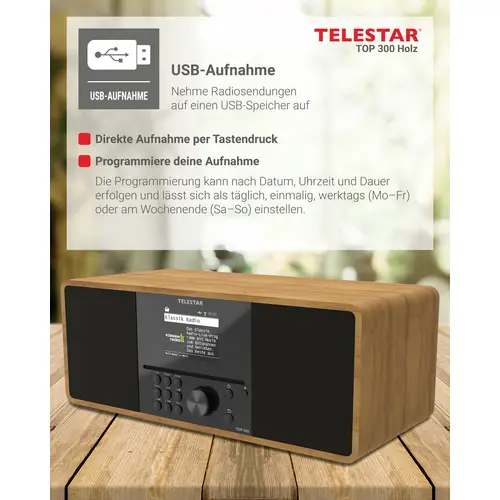 Telestar TOP 300 Holz Internet CD-Radio Internet, DAB+, UKW USB, WLAN, Internetradio, DAB+, CD, Bluetooth®, AUX Inkl Telestar TOP 300 Holz Internet CD-Radio Internet, DAB+, UKW USB, WLAN, Internetradio, DAB+, CD, Bluetooth®, AUX Inkl