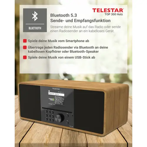 Telestar TOP 300 Holz Internet CD-Radio Internet, DAB+, UKW USB, WLAN, Internetradio, DAB+, CD, Blu Telestar TOP 300 Holz Internet CD-Radio Internet, DAB+, UKW USB, WLAN, Internetradio, DAB+, CD, Blu