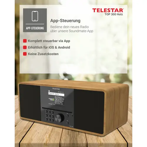 Telestar TOP 300 Holz Internet CD-Radio Internet, DAB+, UKW USB, WLAN, Internetradio, DAB+, CD, Blu Telestar TOP 300 Holz Internet CD-Radio Internet, DAB+, UKW USB, WLAN, Internetradio, DAB+, CD, Blu