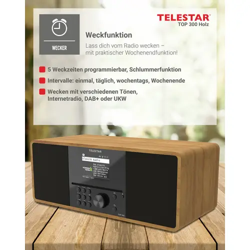 Telestar TOP 300 Holz Internet CD-Radio Internet, DAB+, UKW USB, WLAN, Internetradio, DAB+, CD, Blu Telestar TOP 300 Holz Internet CD-Radio Internet, DAB+, UKW USB, WLAN, Internetradio, DAB+, CD, Blu