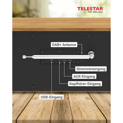 Telestar TOP 300 Holz Internet CD-Radio Internet, DAB+, UKW USB, WLAN, Internetradio, DAB+, CD, Blu Telestar TOP 300 Holz Internet CD-Radio Internet, DAB+, UKW USB, WLAN, Internetradio, DAB+, CD, Blu
