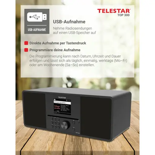 Telestar TOP 300 Schwarz Internet CD-Radio Internet, DAB+, UKW USB, WLAN, Internetradio, DAB+, CD, Bluetooth®, AUX Inkl Telestar TOP 300 Schwarz Internet CD-Radio Internet, DAB+, UKW USB, WLAN, Internetradio, DAB+, CD, Bluetooth®, AUX Inkl