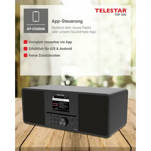 Telestar TOP 300 Schwarz Internet CD-Radio Internet, DAB+, UKW USB, WLAN, Internetradio, DAB+, CD, Bluetooth®, AUX Inkl Telestar TOP 300 Schwarz Internet CD-Radio Internet, DAB+, UKW USB, WLAN, Internetradio, DAB+, CD, Bluetooth®, AUX Inkl