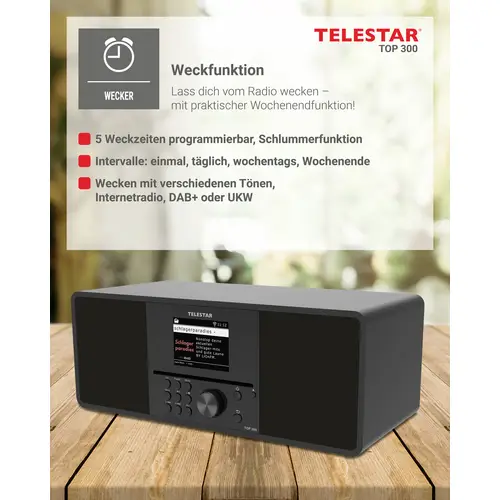 Telestar TOP 300 Schwarz Internet CD-Radio Internet, DAB+, UKW USB, WLAN, Internetradio, DAB+, CD, Bluetooth®, AUX Inkl Telestar TOP 300 Schwarz Internet CD-Radio Internet, DAB+, UKW USB, WLAN, Internetradio, DAB+, CD, Bluetooth®, AUX Inkl