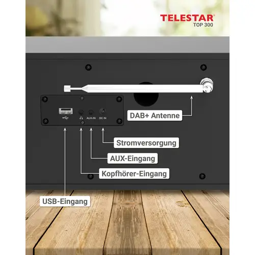 Telestar TOP 300 Schwarz Internet CD-Radio Internet, DAB+, UKW USB, WLAN, Internetradio, DAB+, CD, Bluetooth®, AUX Inkl Telestar TOP 300 Schwarz Internet CD-Radio Internet, DAB+, UKW USB, WLAN, Internetradio, DAB+, CD, Bluetooth®, AUX Inkl