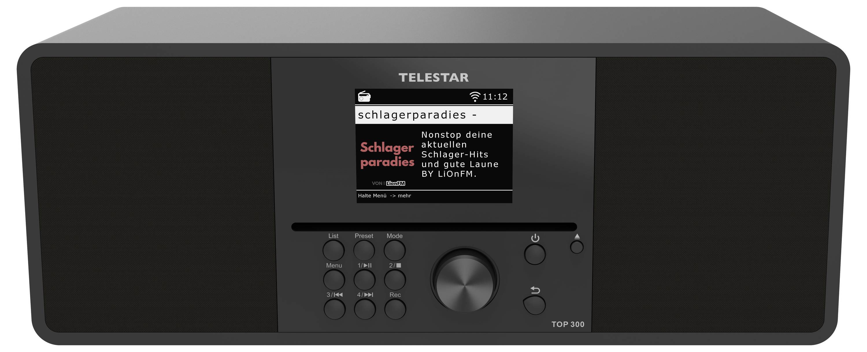 Ein schwarzes Telestar-Radio mit der Anzeige 