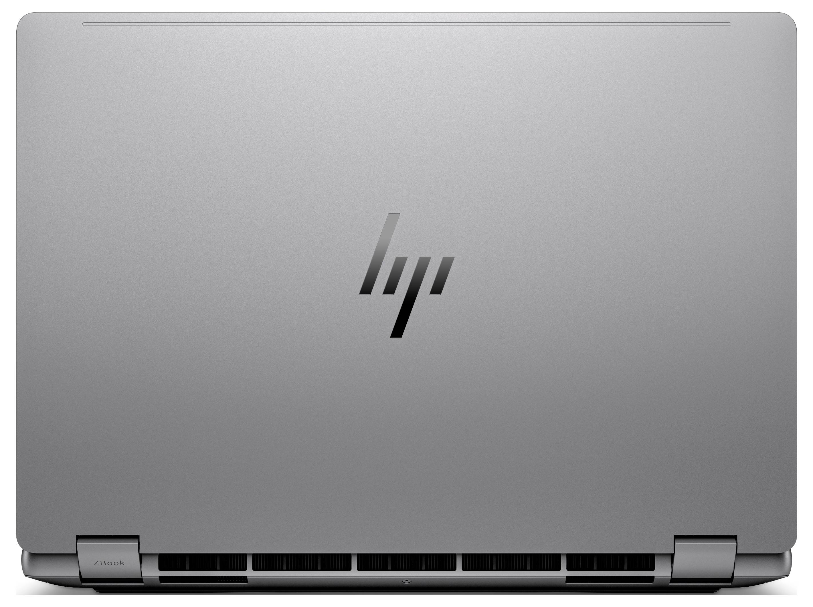 Silberner Laptop geschlossen, mit zentriertem HP-Logo auf dem Deckel.