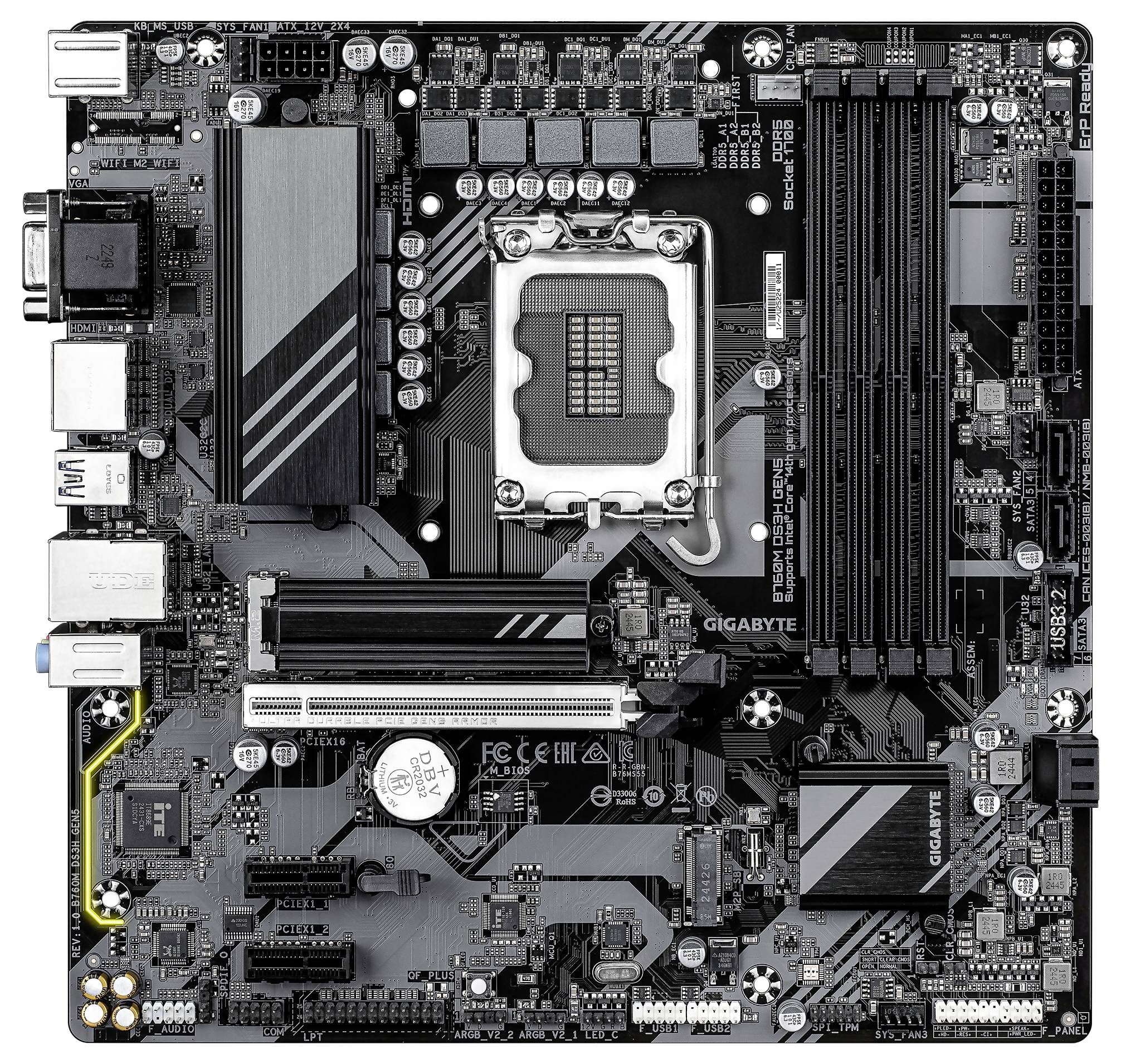 Gigabyte B760M DS3H GEN5 Mainboard Sockel (PC) Intel® 1700 Formfaktor (Details) Micro-ATX Mainboard-Chipsatz Intel® B760 Express