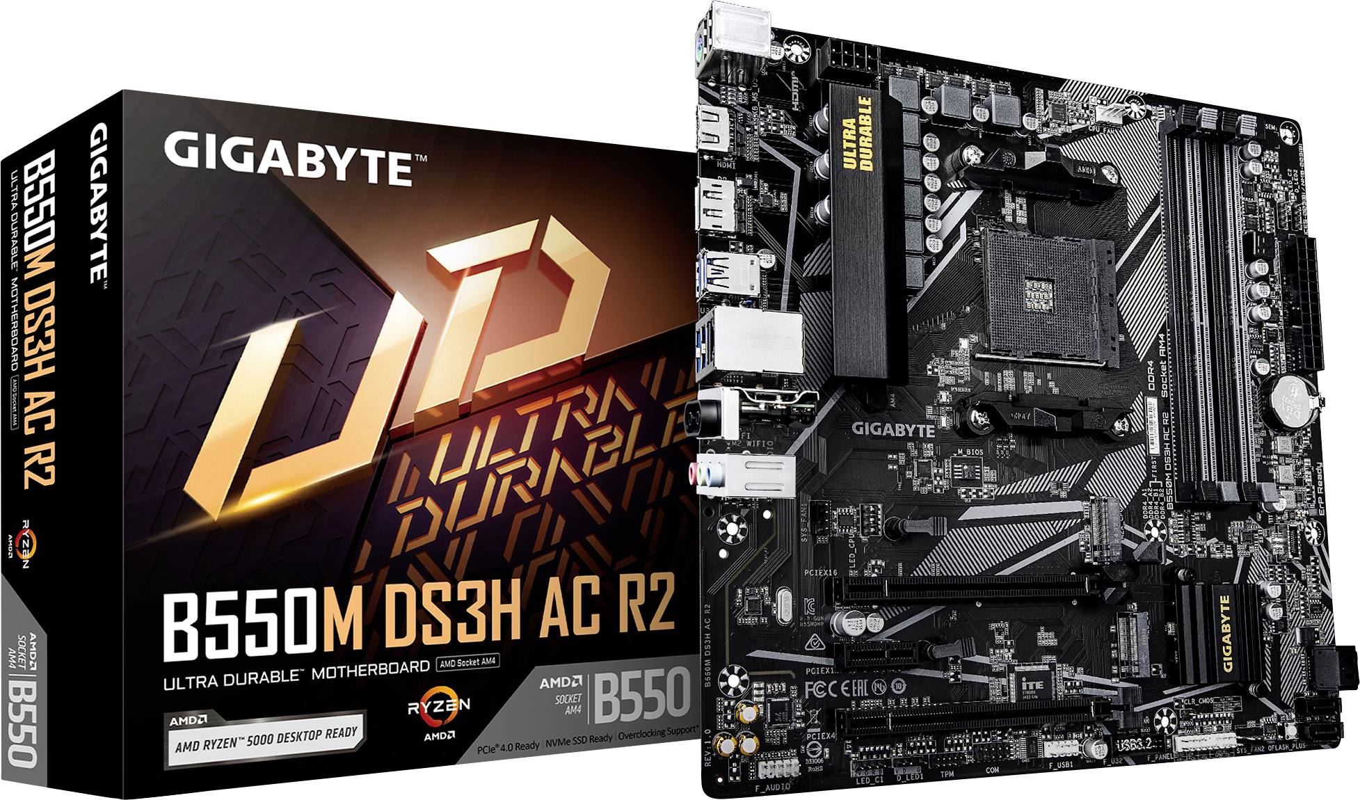 Gigabyte B550M DS3H AC R2 Mainboard Sockel (PC) AMD® AM4 Formfaktor (Details) Micro-ATX Mainboard-Chipsatz AMD® B550