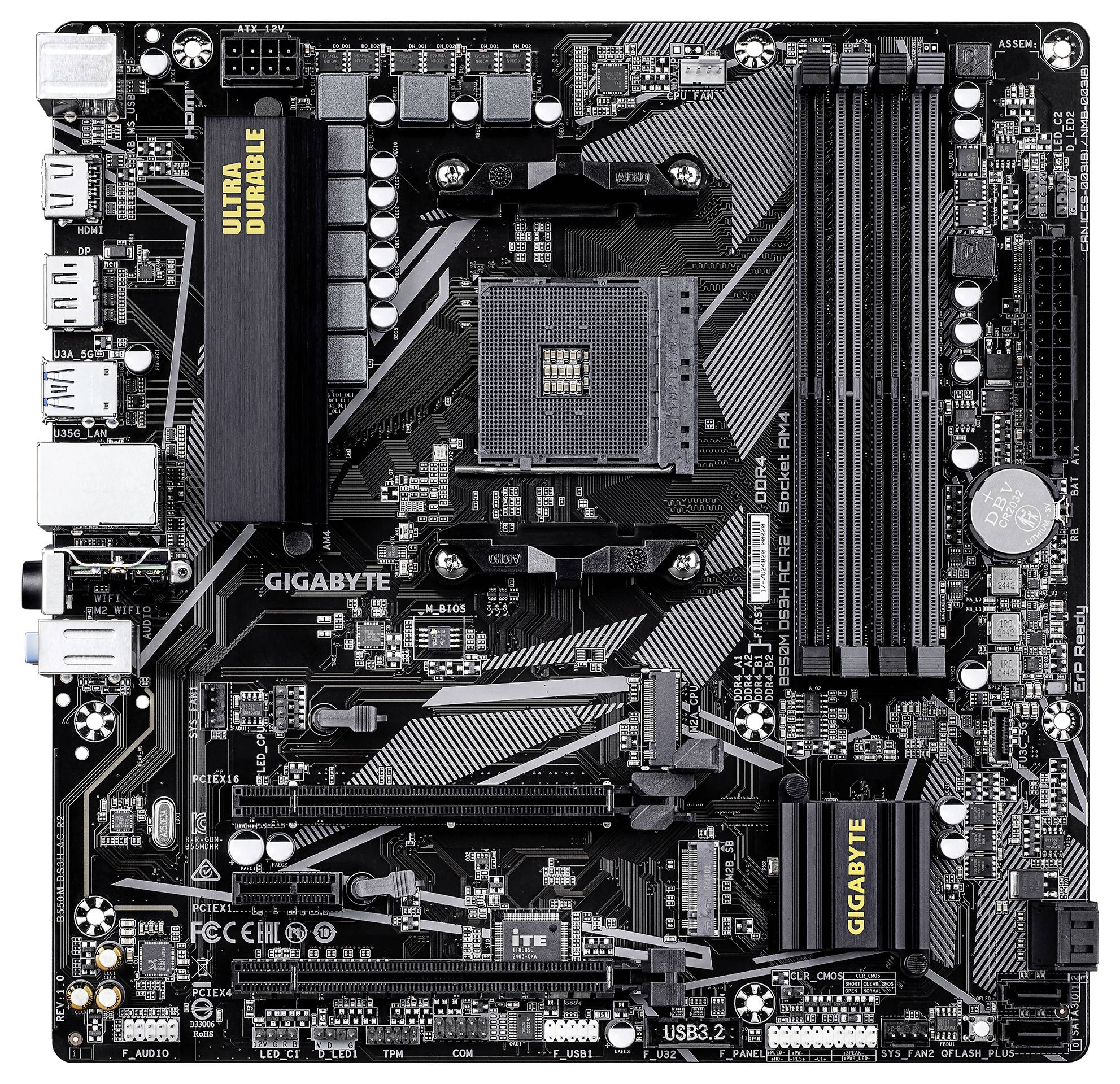 Gigabyte B550M DS3H AC R2 Mainboard Sockel (PC) AMD® AM4 Formfaktor (Details) Micro-ATX Mainboard-Chipsatz AMD® B550
