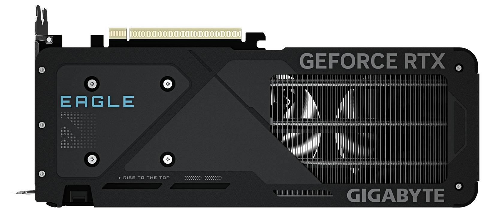 Eine Grafikkarte mit der Bezeichnung 'Gigabyte GeForce RTX Eagle' verfügt über einen Lüfter und einen Kühlkörper. Sie ist für High-Performance-Computing konzipiert.