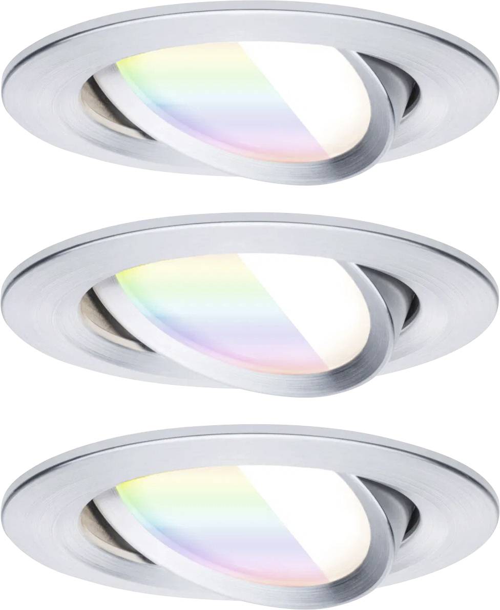 Dreifache eingelassene Deckenleuchten mit Metallgehäuse, die ein Farbspektrum ähnlich einem Regenbogen reflektieren und eine moderne Ästhetik erzeugen.