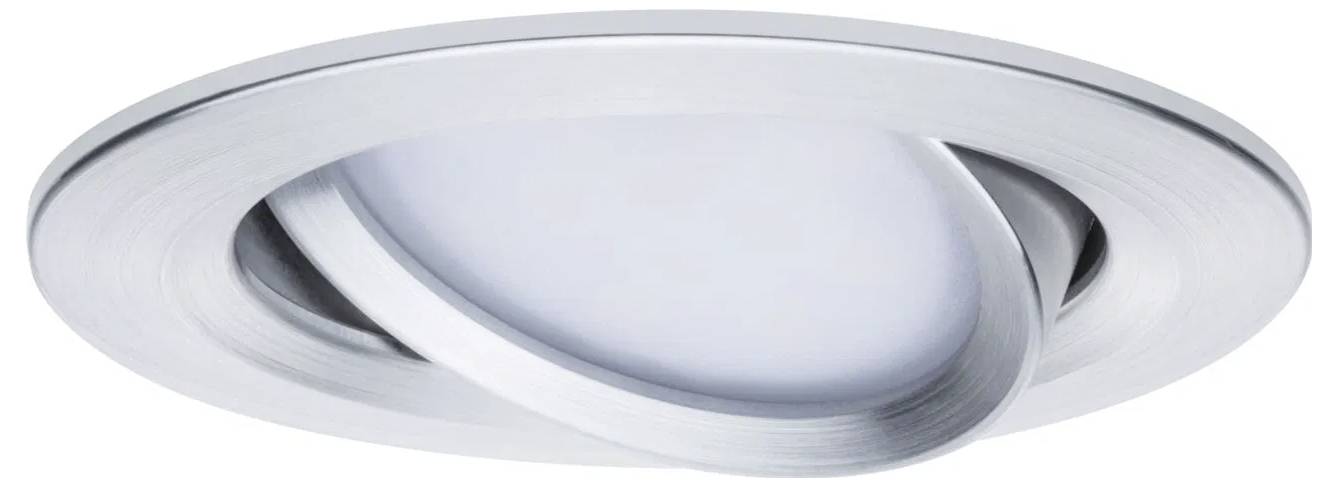 Ein rundes, verstellbares Deckeneinbaustrahler mit elegantem Silberfinish, konzipiert für gerichtete Beleuchtung in modernen Innenräumen.