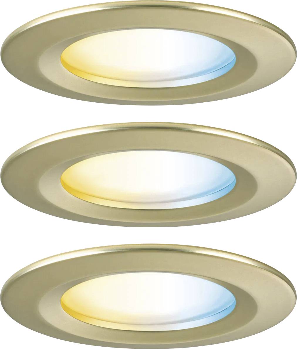 Drei eingelassene Leuchten, die jeweils unterschiedliche Farbtemperaturen zeigen: warmweiß, kühlweiß und neutralweiß.