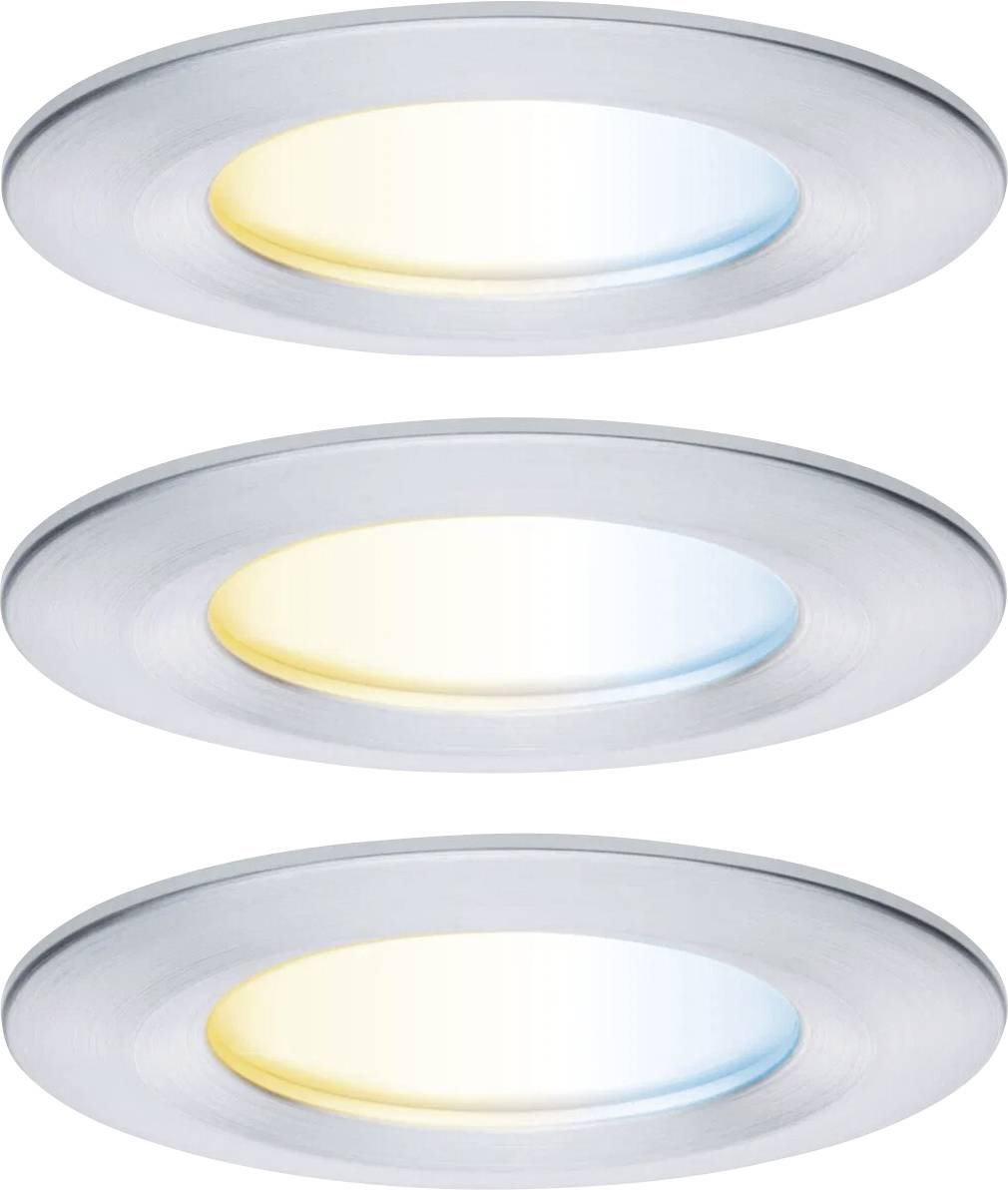 Drei kreisförmige LED-Deckenleuchten, die mit unterschiedlichen Lichttemperaturen dargestellt werden: warm, neutral und kühl.