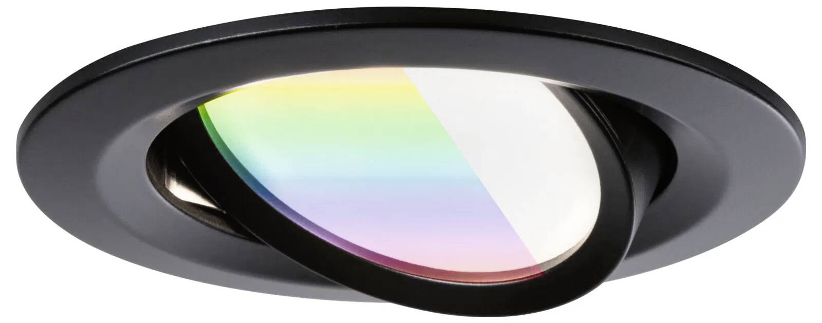 Eine schwarze Einbauleuchte mit doppelter Regenbogen-Effekt-Optik, entwickelt für moderne Innenbeleuchtung und Farbeffekte.