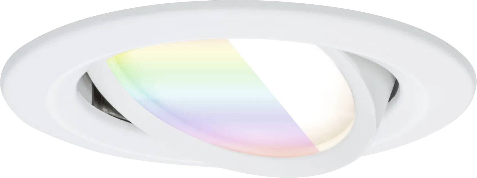 Eine Deckeneinbauleuchte mit weißem Rahmen und einer Regenbogen-LED-Platte, die eine moderne und farbenfrohe Note in die Innenbeleuchtung bringt.