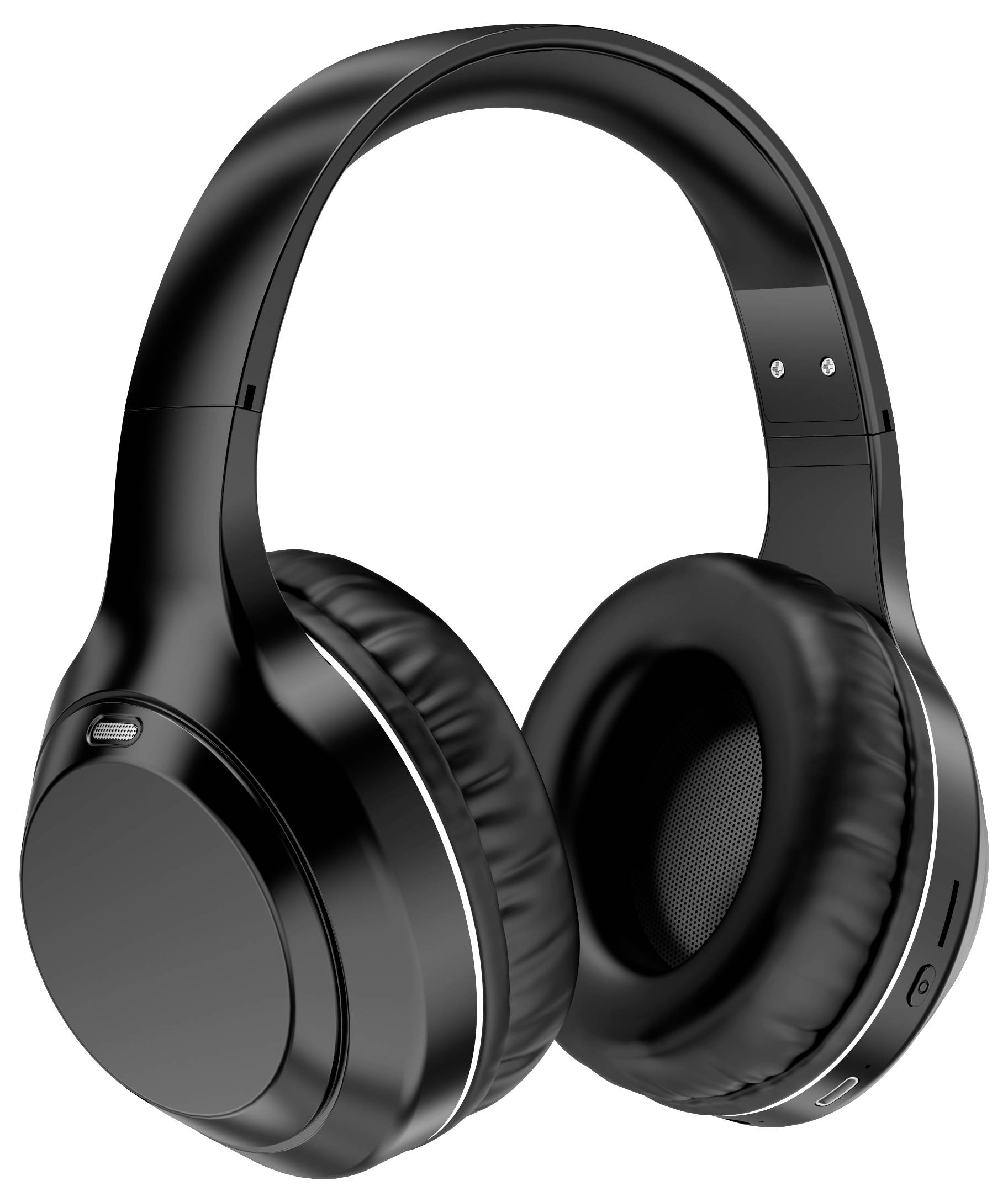 Schwarze kabellose Over-Ear-Kopfhörer mit gepolsterten Ohrmuscheln und verstellbarem Kopfbügel, entwickelt für komfortables Musikhören.