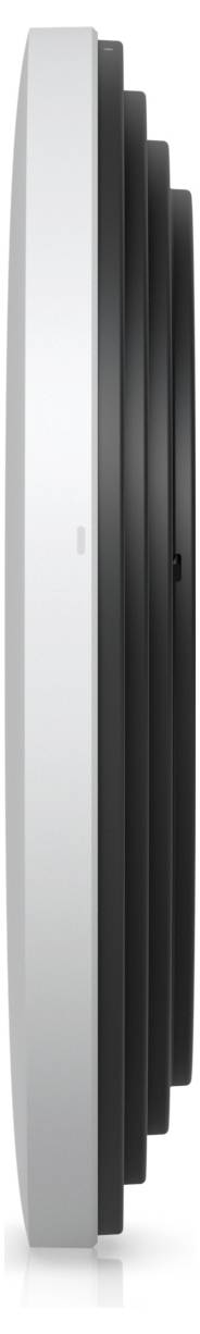 Seitenansicht eines schlanken, kreisförmigen Objekts mit einem silbernen äußeren Ring und schwarzen inneren Ringen, das an ein modernes elektronisches Gerät oder Zubehör erinnert.