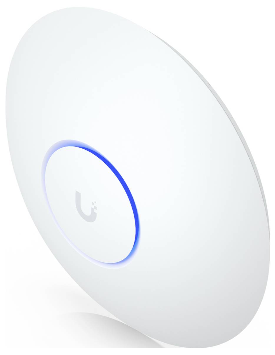 Ein schlanker, kreisförmiger Wireless Access Point mit einem leuchtenden blauen Ring, der für die Montage an Decken oder Wänden konzipiert ist, um die WLAN-Abdeckung zu erweitern.