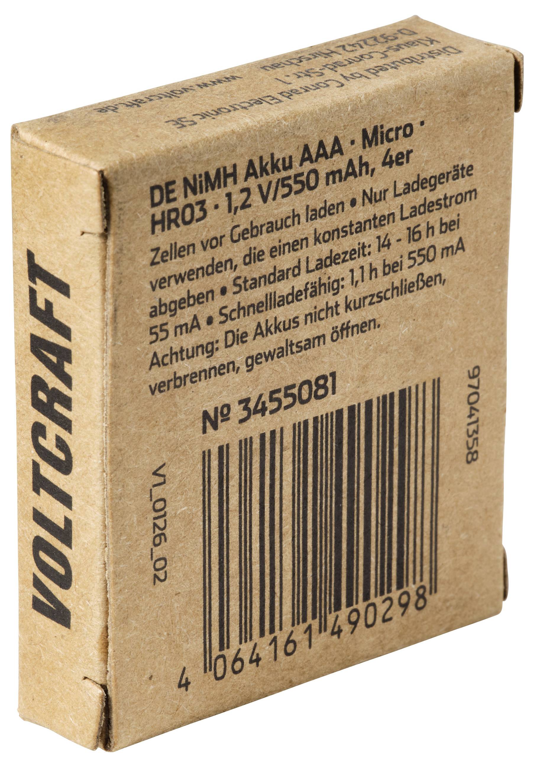 Pappkarton mit VARTA-Batterie, beschriftet mit „DE NIMH Akku AAA Micro