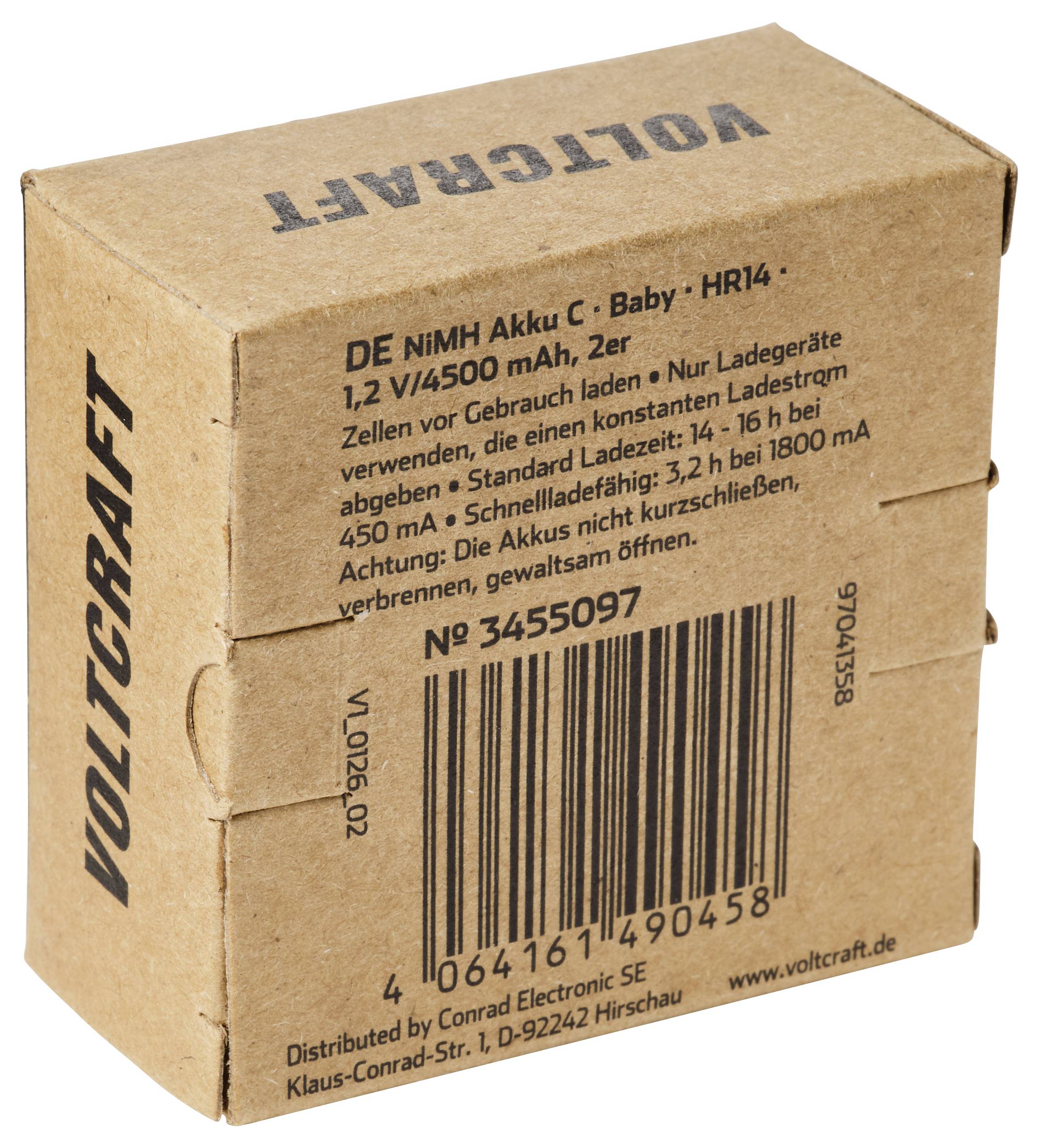 Pappkarton VOLTCRAFT Batteriepackung mit Etikett „DE NIMH Akku C - Baby - HR14