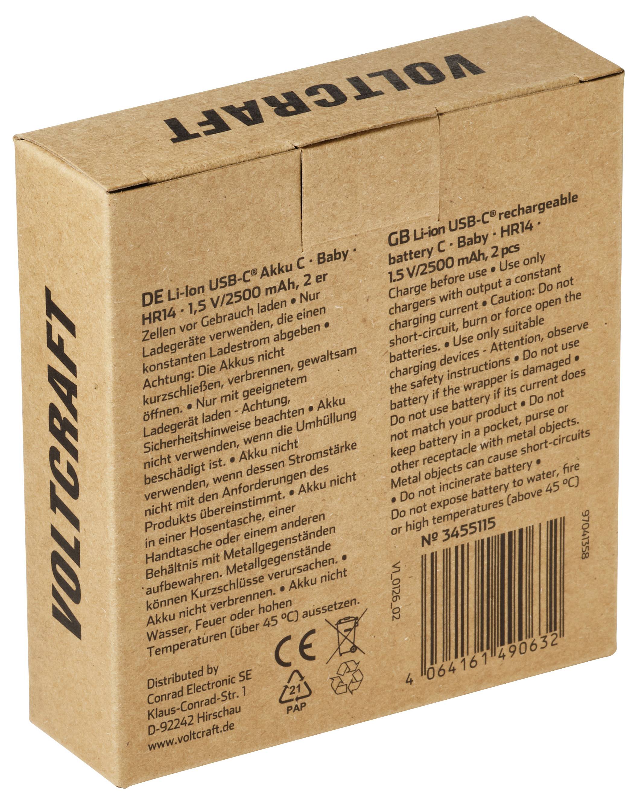 VOLTCRAFT Baby (C)-Akku Li-Ion 2500 mAh 1.5V 2St.