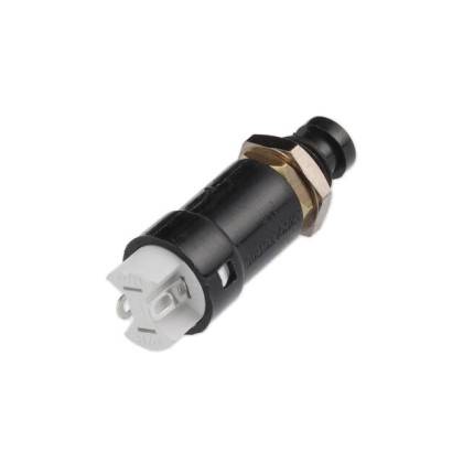 Ein schwarzer und weißer Autosensor mit einem zylindrischen Körper und zwei Metallstiften, wahrscheinlich zur Überwachung von Fahrzeugzuständen verwendet.