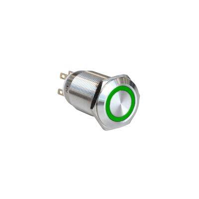 Ein Metall-Drucktaster mit einem grünen LED-Ring.