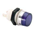 Eine abgerundete, blaue Anzeigelampe mit Metallgehäuse und Befestigungsmutter, die üblicherweise für elektronische Geräte oder Steuerungspanels verwendet wird.