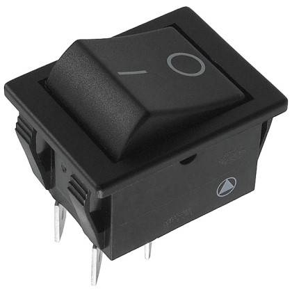 Ein schwarzer Wippschalter mit den Symbolen 'I' und 'O' zur Anzeige der Ein- und Aus-Positionen. Geeignet für elektronische Geräte, die eine manuelle Steuerung erfordern.