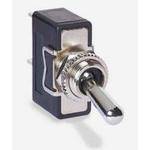 Ein metallischer Kippschalter mit einem silbernen Hebel und schwarzem Gehäuse ist zu sehen. Der Hebel befindet sich in der 'Aus'-Position und eignet sich zum Steuern von Stromkreisen.