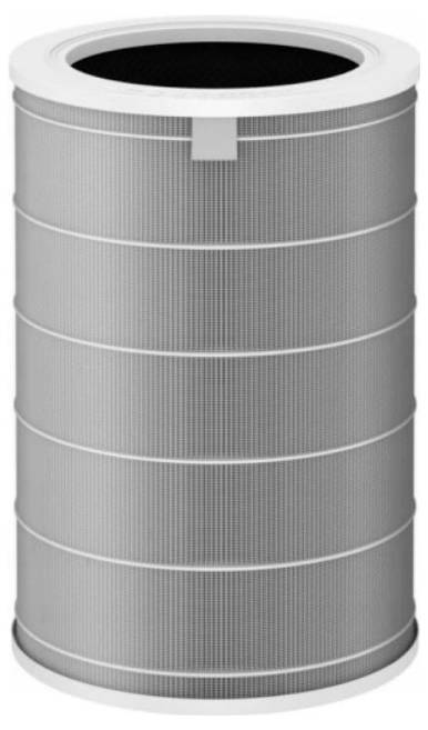 Ein zylindrischer Luftfilter mit Faltendesign, überwiegend grau, mit einem weißen Rand am oberen Ende. Er wirkt sauber und unbenutzt.