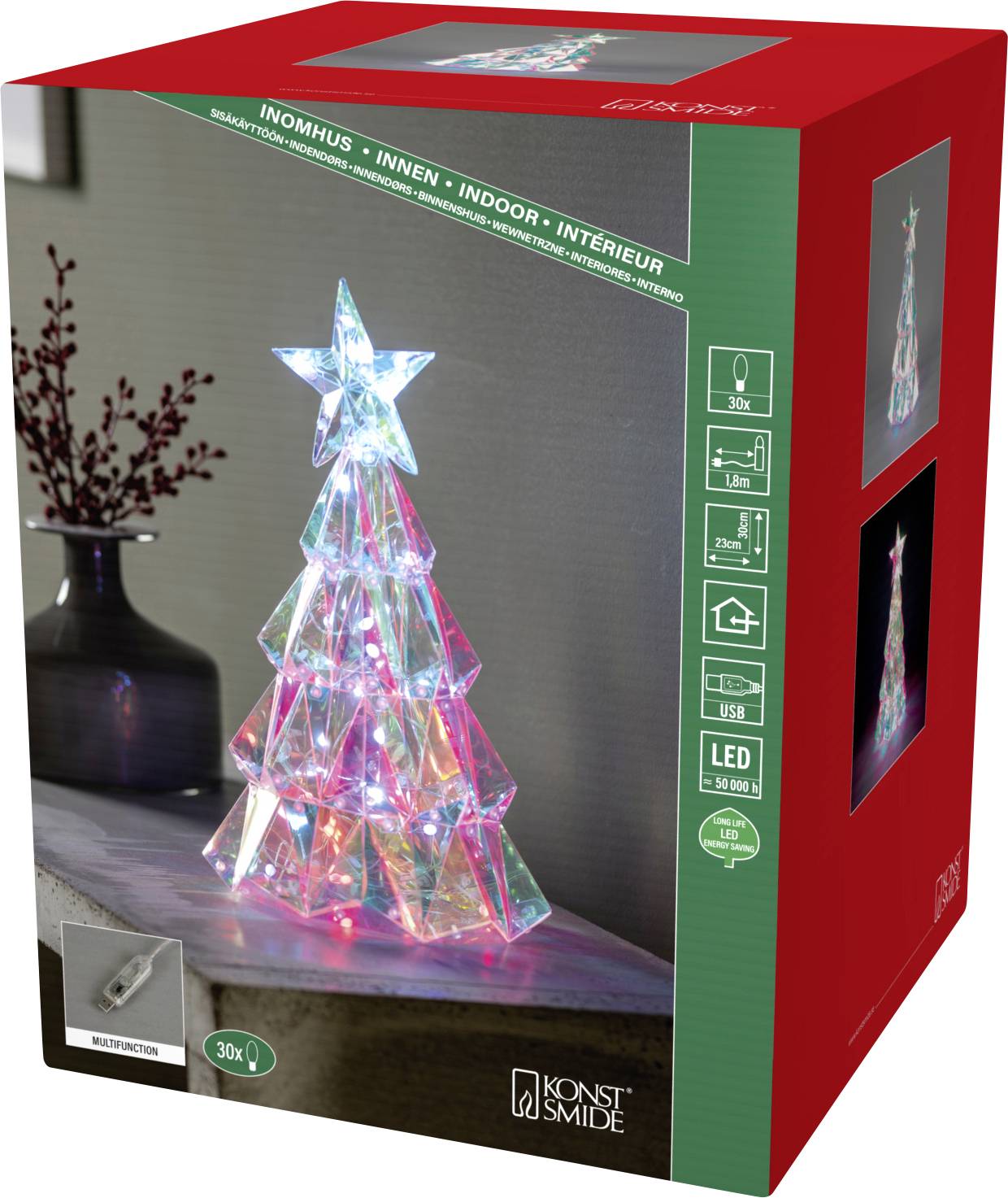 Konst Smide LED Weihnachtsbaum, 30 cm, mehrfarbige Beleuchtung, für den Innenbereich, USB-betrieben.