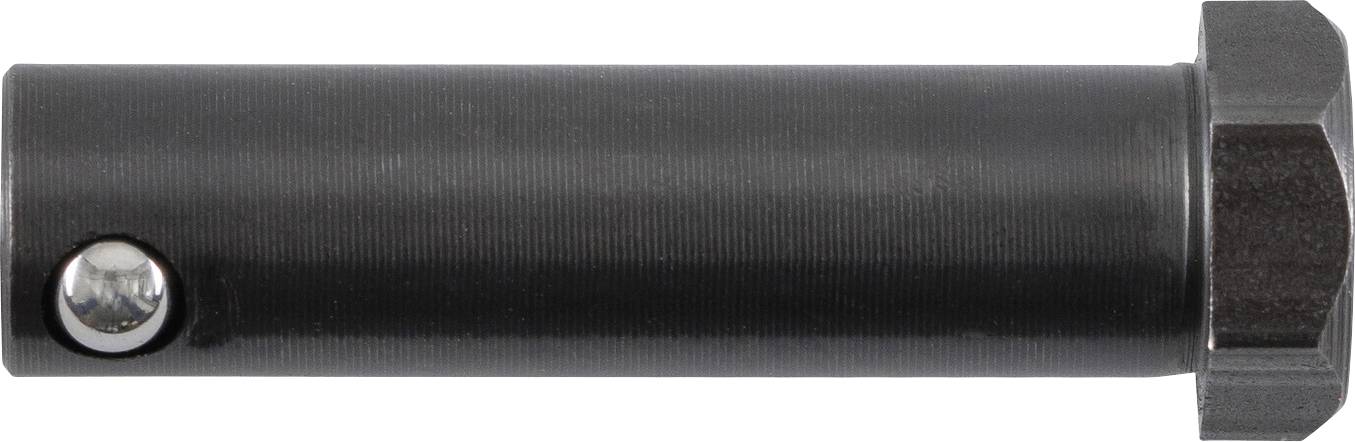 Ein schwarzer zylindrischer Werkzeug mit einem Bolzen und einer Schraube an einem Ende, wahrscheinlich für mechanische oder Montagezwecke verwendet.