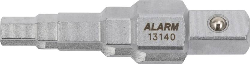 Ein mehrstufiger Metallbohrer mit der Gravur 'ALARM 13140' an seiner Seite.