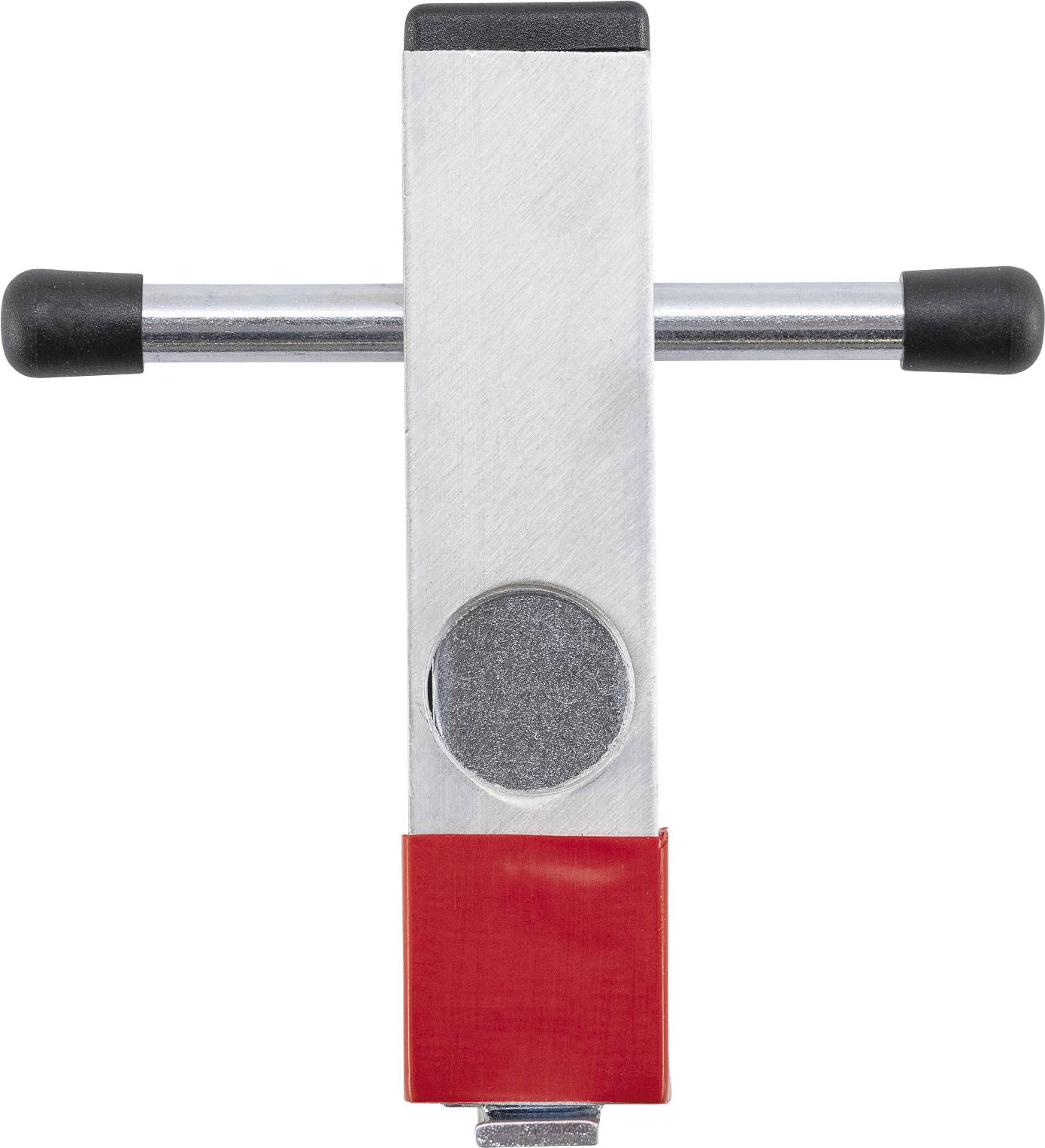 Ein Metallsperrgerät mit T-förmigem Griff und roter Basis, das zur Sicherung von Maschinen und zur Verhinderung des Betriebs während Wartungsarbeiten verwendet wird.