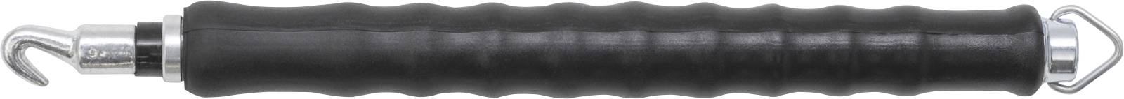 Eine schwarze und silberne pneumatische Fettpresse mit geripptem Griff und Düse.