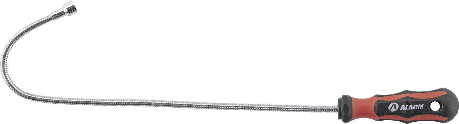 Ein flexibles magnetisches Aufnahmewerkzeug mit einem rot-schwarzen Griff, das zum Aufnehmen von Metallobjekten aus schwer zugänglichen Bereichen verwendet wird.