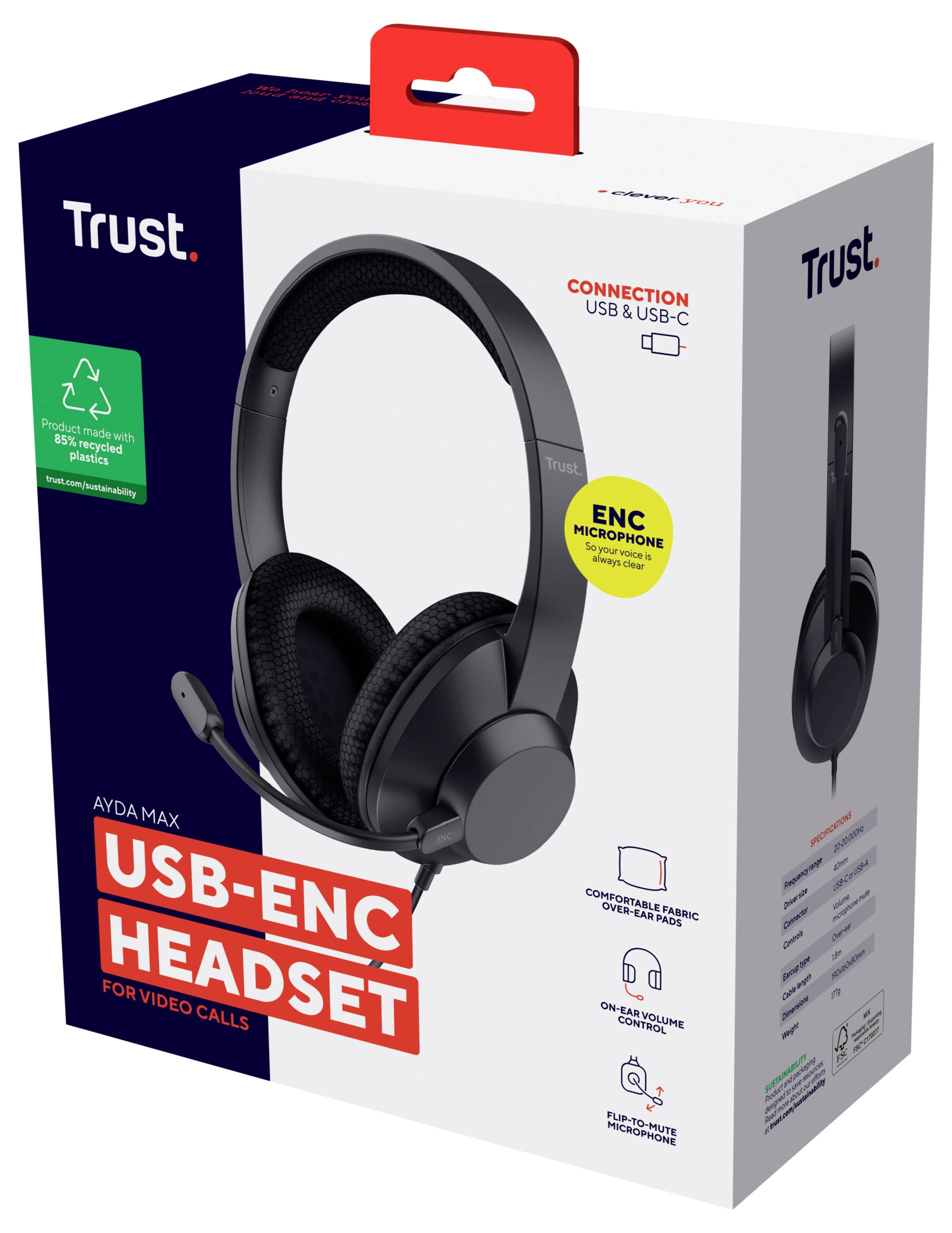 Trust Trust Ayda Max - Headset - On-Ear - kabelgebunden Kopfhörer-Audiochip kabelgebunden Schwarz Noise Cancelling