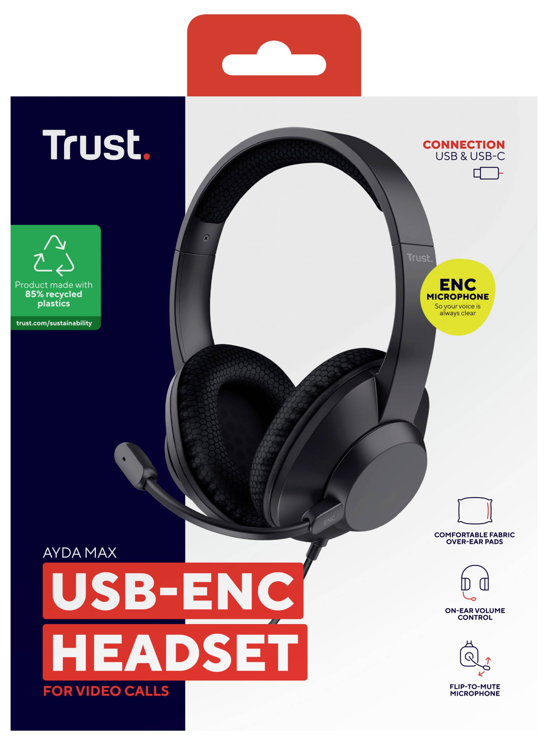Trust Trust Ayda Max - Headset - On-Ear - kabelgebunden Kopfhörer-Audiochip kabelgebunden Schwarz Noise Cancelling